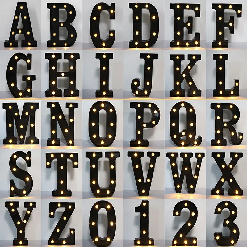 Led Letter Light 22cm Letters With Led Light Black Alphabet Letter Number Night Light Home Christmas Letters Birthday Party Supplies Decoration
