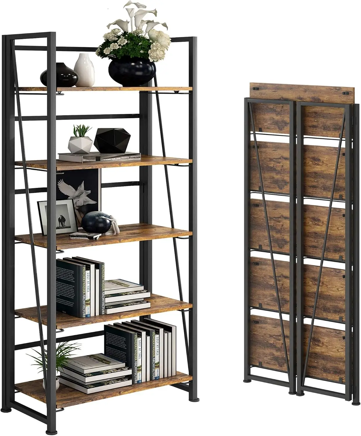 Bookshelf Storage Shelves 5 Tiers Vintage Plant Flower Stand Storage Rack Shelves Bookcase