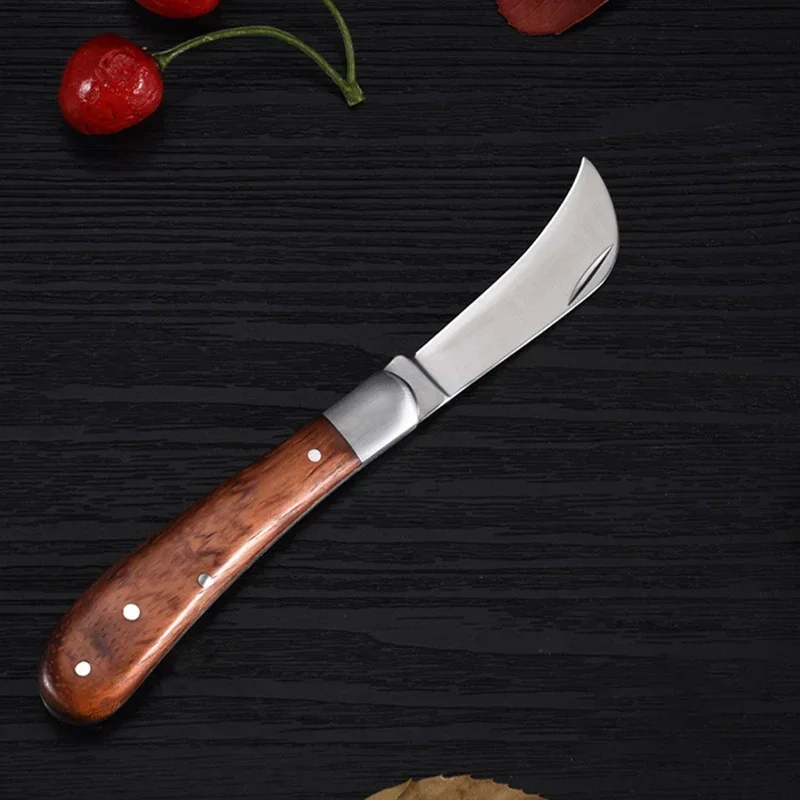10cm Garden Grafting Knife Stainless Steel Mushroom Electrician Folding Pocket Knife EDC Hand Tool Wooden Handle Camping Gadgets folding grafting knife garden tools grafting knife