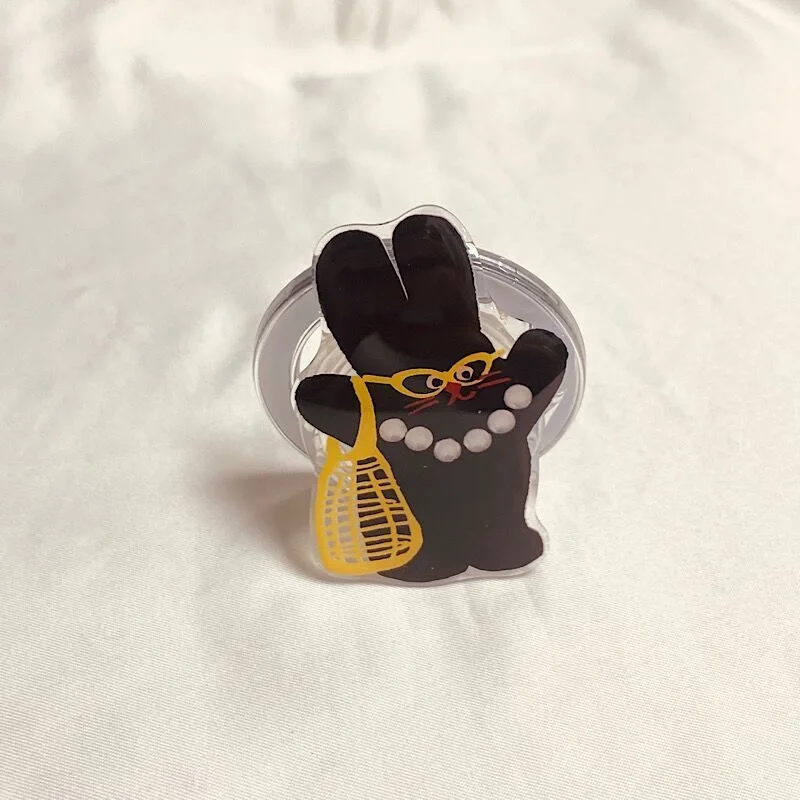 Korean Lovely Black Rabbit MagSafe Magnetic Phone Grip & Stand with Foldable Wireless Charging Holder