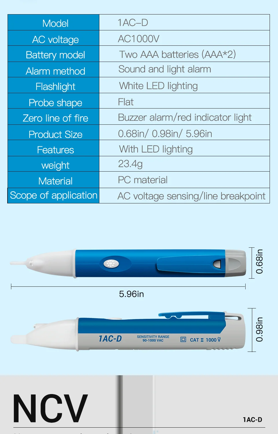 Description Picture 6 of itemAMITOU 1AC-D AC Voltage Detectors Digital Non-Contact Test Pencil Electric Voltage Meters 90-1000VAC line Breakpoint Tester