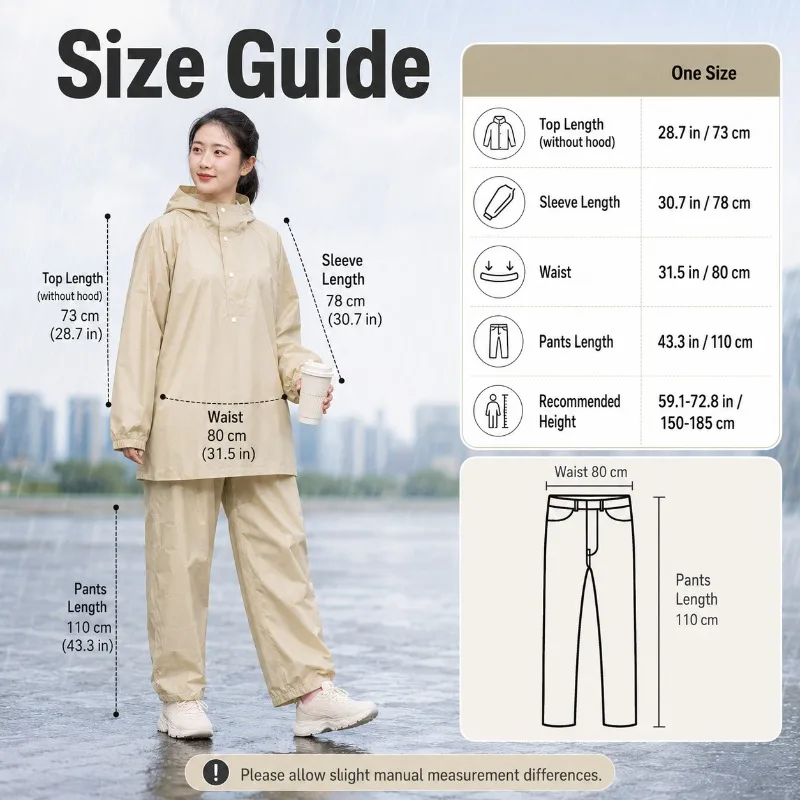 Waterproof Rain Suit for Women – Loose Fit Two-Piece Jacket & Pants, Hooded Scooter Commuting Rainwear - 5