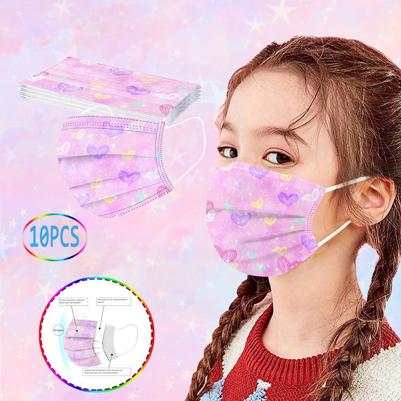 

10pc Children Tie-Dye Gradient Printed Three-Layer Dust-Proof Disposable Mask Facial Dust Mask Mouth Cover 마스크 маски マスク가면 маска