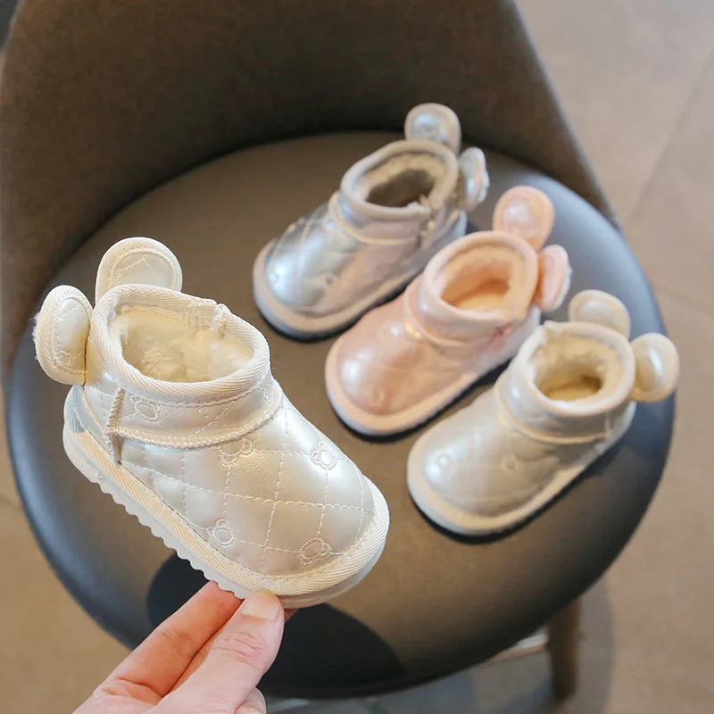 

Winter Thick Beige Color Snow Boots Baby Girls Short Bread Shoes Fashion Leisure Black Kids Boys Cotton-padded Shoes