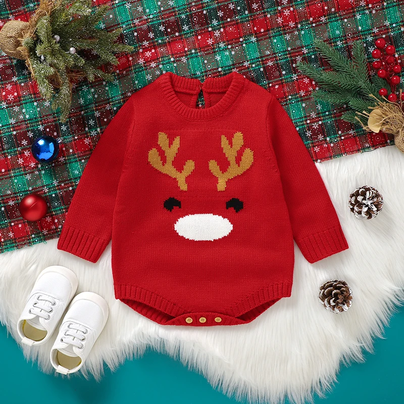 

Christmas Baby Bodysuit Knit Newborn Girl Boy Jumpsuit Fashion Cute Elk Infant Child Xmas Clothes 0-18M Top Overalls Long Sleeve
