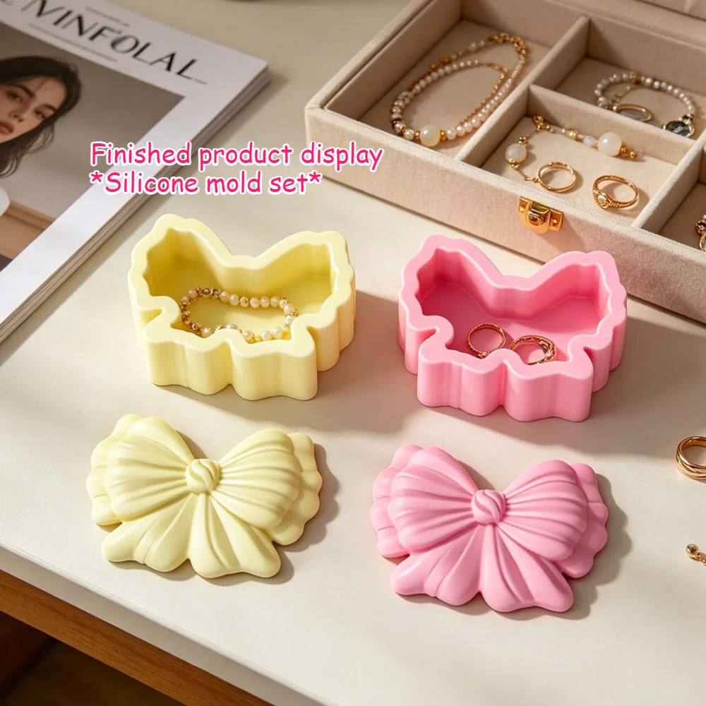 3D Bowknot 보관 케이스 수지 실리콘 몰드 아로마 테라피 캔들 홀더 보석 상자 몰드 DIY 공예 홈 장식 선물