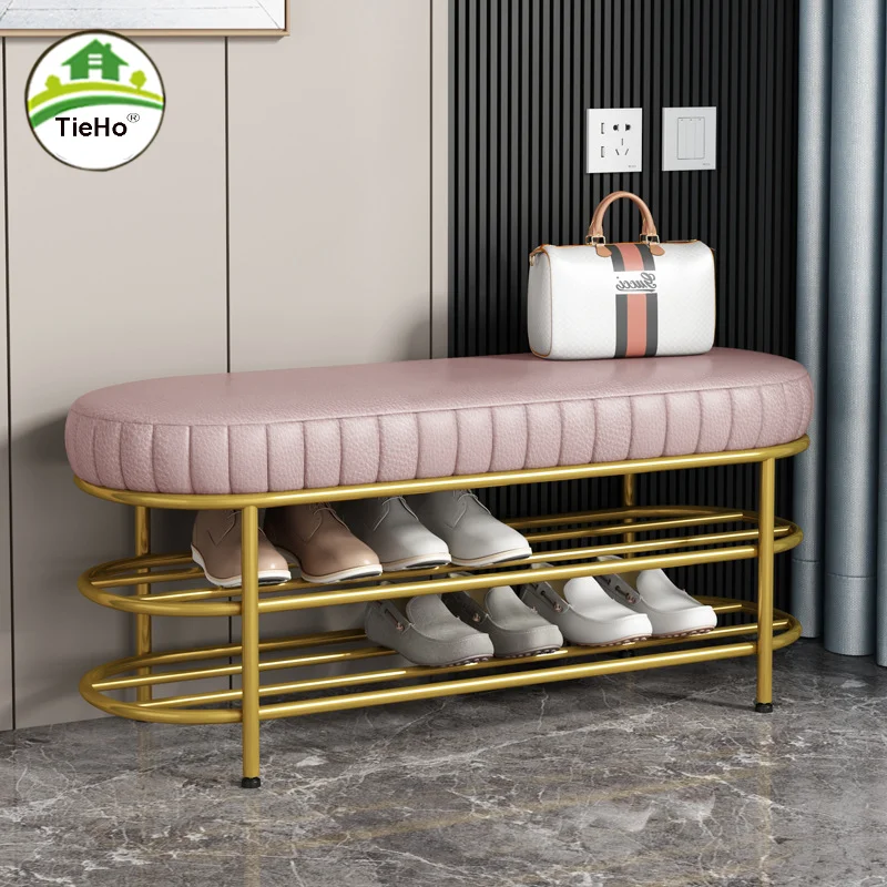 Home Hallway Changing Shoe Stool Nordic Simple Fabric Shoe Ottoman Soft Cushion Modern Double-layer Shoe Bench Home Furniture image_2