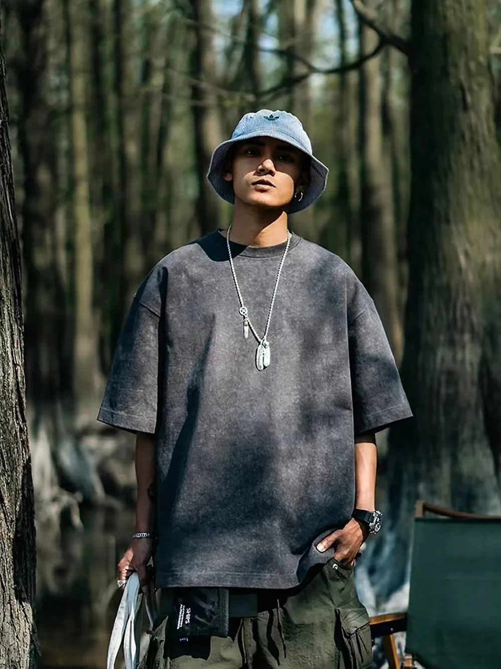 

Мужская футболка с коротким рукавом 230 г, Однотонная рубашка с вырезом лодочкой, Повседневная Свободная модная мужская одежда