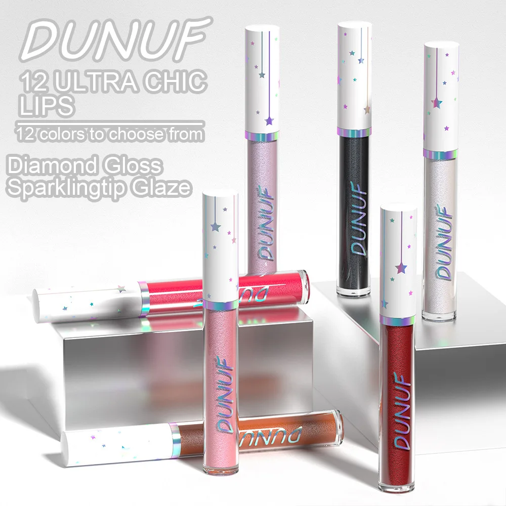 DUNUF 6-Piece Liquid Glitter Lipstick Set - Glossy Finish, Long-Lasting Waterproof Lip Stain in Mixed Color System, Orange, Pink 5