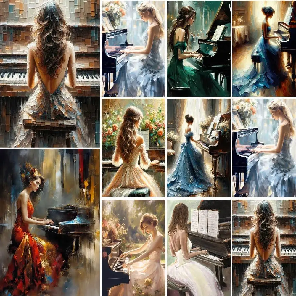 Piano Girl Picture Number Drawing By Numbers On Canvas Diy Modular Painting On The Wall Handpainted Art Pictures For Bedroom