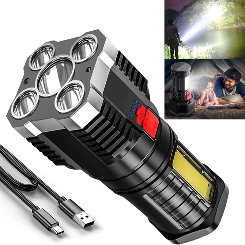 Lampe Torche Porte-clés Rechargeable USB-C - 8000 Lumens, 7 Modes, Batterie De Secours - Pour Camping, Randonnée Et Urgences