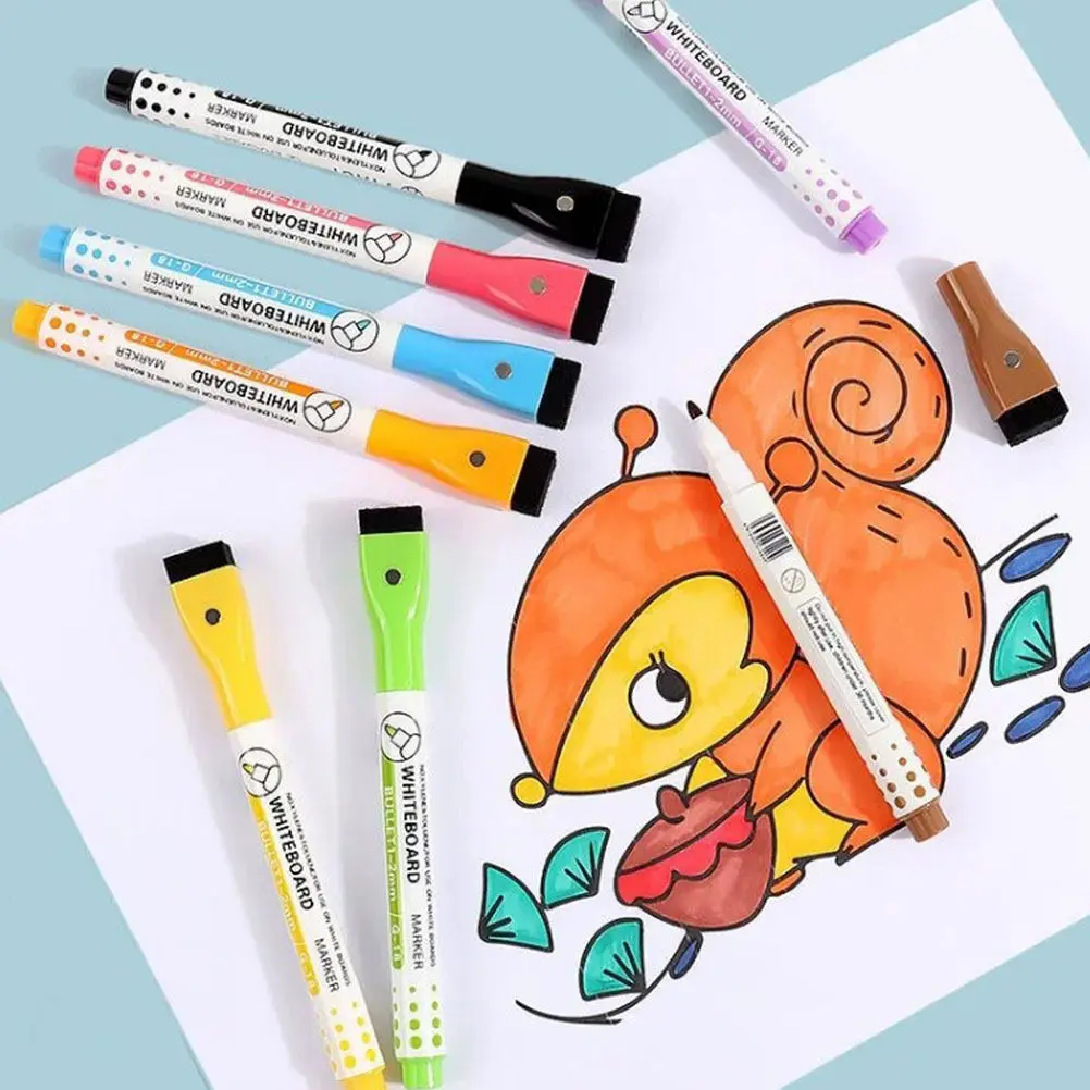 8Pcs 화이트 보드 마커 자기 건조 지우기 지울 수있는 컬러 펜 부드러운 쓰기 마커 세트 건조 지우기 마커 화이트 보드 펜