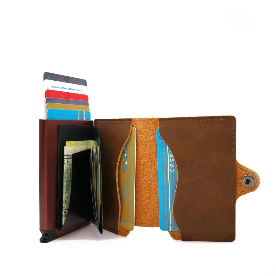 RFID 차단 NFC 보호 가죽 지갑, 금속 비즈니스 은행 카드 케이스, 남성 ID 신용카드 홀더 지갑 카드 홀더