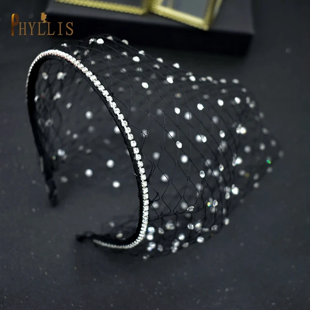 JM06 Rhinestone Women's Fascinating Veil Retro Charming Hat Bridal Veil with Headhoop Birdcage Wedding Women’s Fascinator Veil JM22-Black