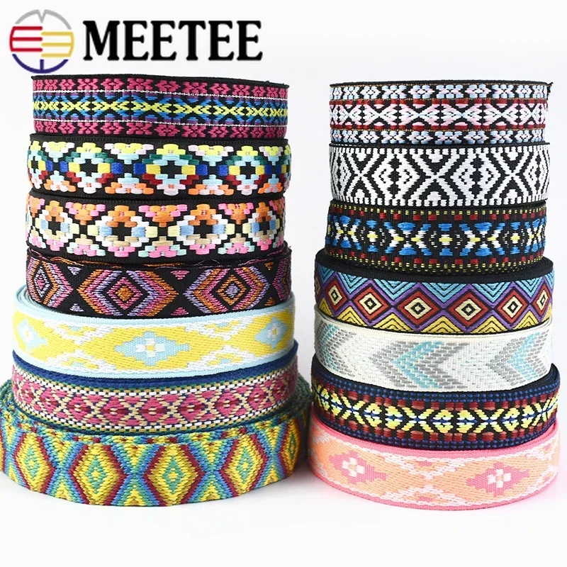 

10Meters Meetee 22/25mm Polyester Ethnic Webbing Tape Jacquard Ribbon Shoulder Bag Strap Lace Belt Garment Sewing Accessories