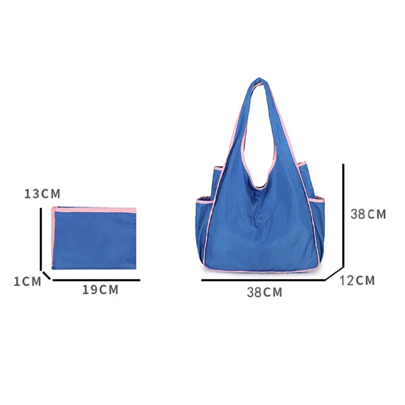 Large Capacity Shopping Bag Eco-Friendly Bag Solid Color Contrasting Retro Foldable Portable Shoulder Bag Polyester Tote Bag