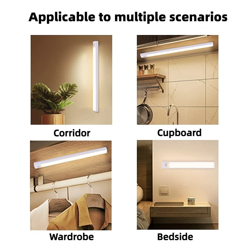 Motion Sensor Wall Lamp Dimmable USB Rechargeable Portable Night Light For Bedroom Stair Hallway Kitchen Storage
