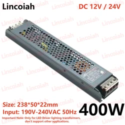 Ultra-Thin LED Strip Power Supply Adapter - Versatile DC 12V/24V, 5A-12A, 60W-400W - 24V (400W)
