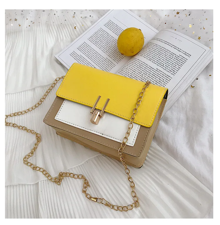 2022 Fashion Small Women Bags Allmatch Chain Shoulder Bag Ladies Hit Color Stitching Bag