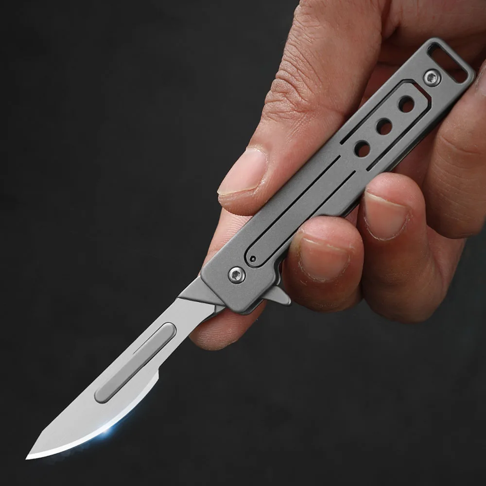 Portable Folding Scalpel Small Keychain Pocket Utility Knife For Men Mini  Foldable Exacto Knives With 10pcs Replaceable Blades