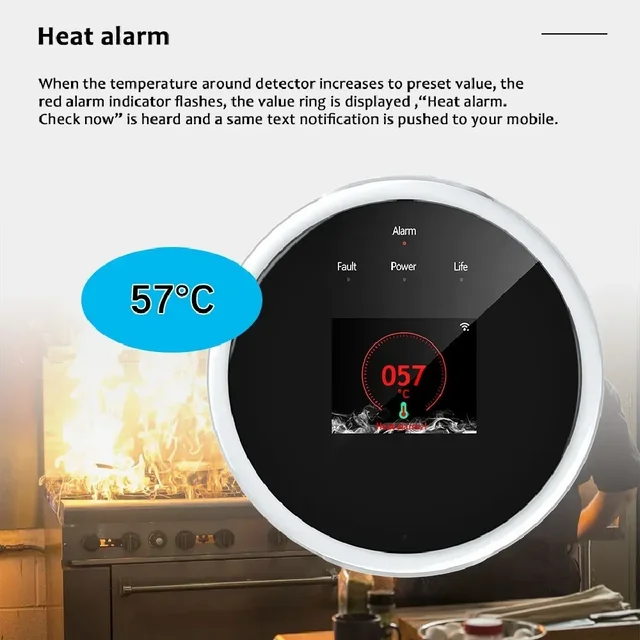 2.4G WiFi Combustible Gas Detector Gas Alarm Sensor Works With Smart Life APP Information Push for Home Kitchen Tugard 2