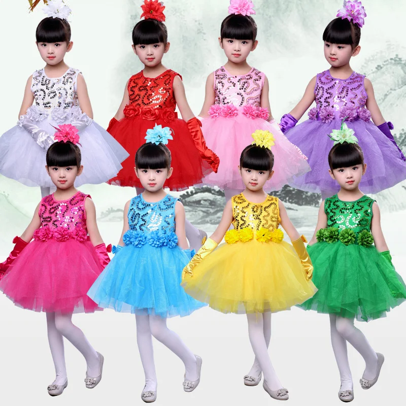 Детское платье принцессы Детское танцевальное платье для девочек платье Pengpeng Хор для учащихся начальной и средней школы