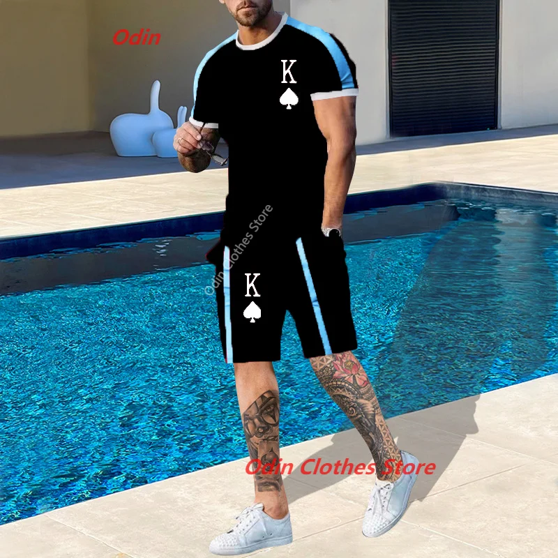 

Спортивный костюм мужской из 2 предметов, уличная одежда, модный костюм с коротким рукавом, комплект с футболкой, лето