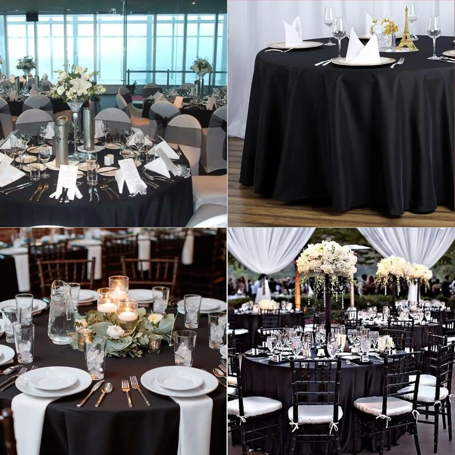 10 Pack Black Round Tablecloths, 120 Inch Stain Resistant and Wrinkle Round Table Clothes, Washable Polyester Table Clothes 6
