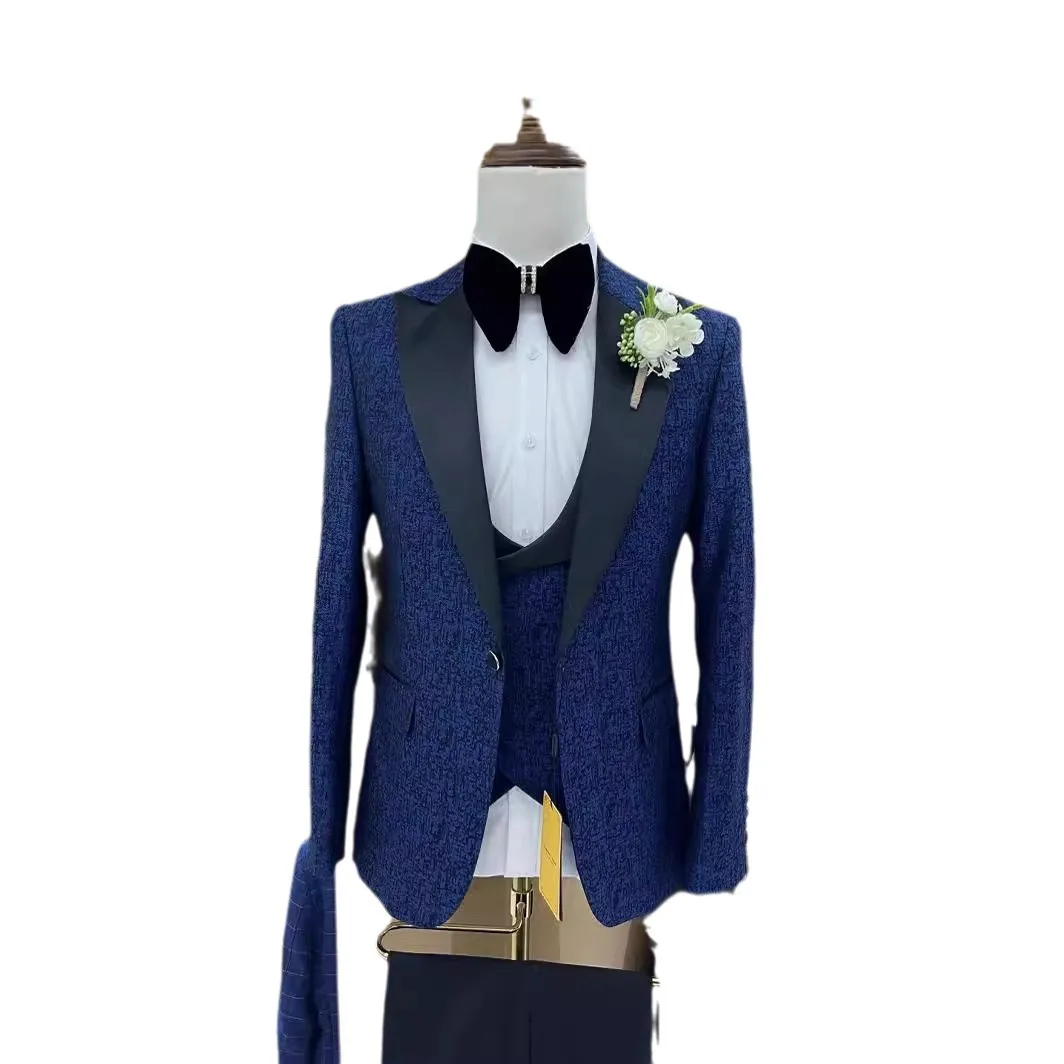 Men's 3 Pcs Set Groom Dress Coat Vest / 2023 Slim Fit Wedding Dress Business Casual Formal Suit Blazers Jacket Pants Waistcoat