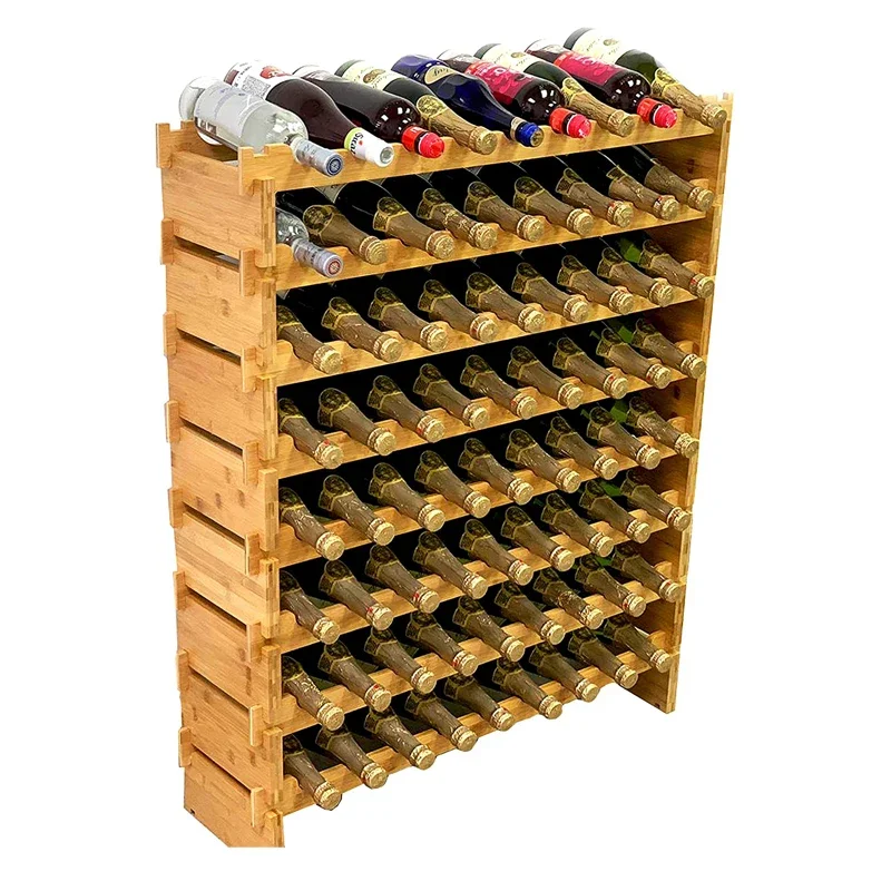 Bamboo Stackable 72 Bottles Bottle Wine Rack Freestanding Floor Wine Holder Stand Storage Organizer Display Rack