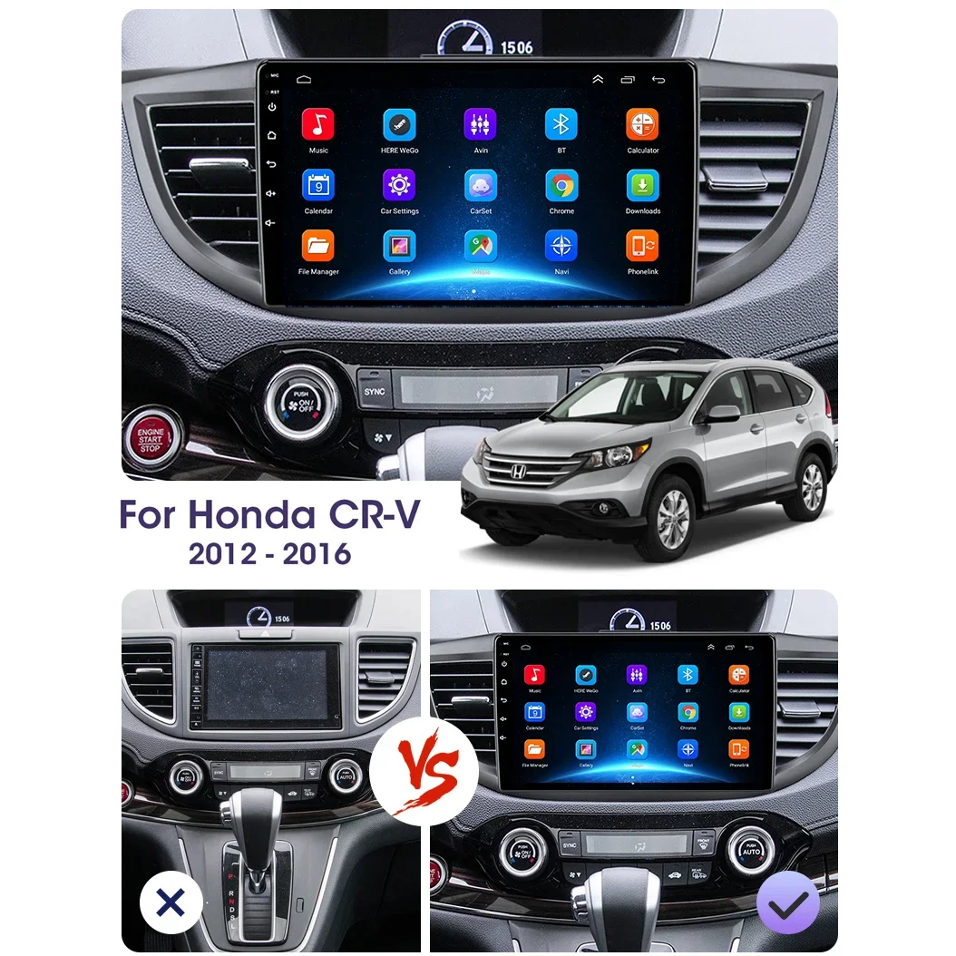 Автомобильный радиоприемник на Android для Honda CRV 2012, 2013, 2014, 2015, стандартный автомобильный мультимедийный стереопроигрыватель, видео, аудио, автомагнитола с GPS плеером для Carplay, 2DIN