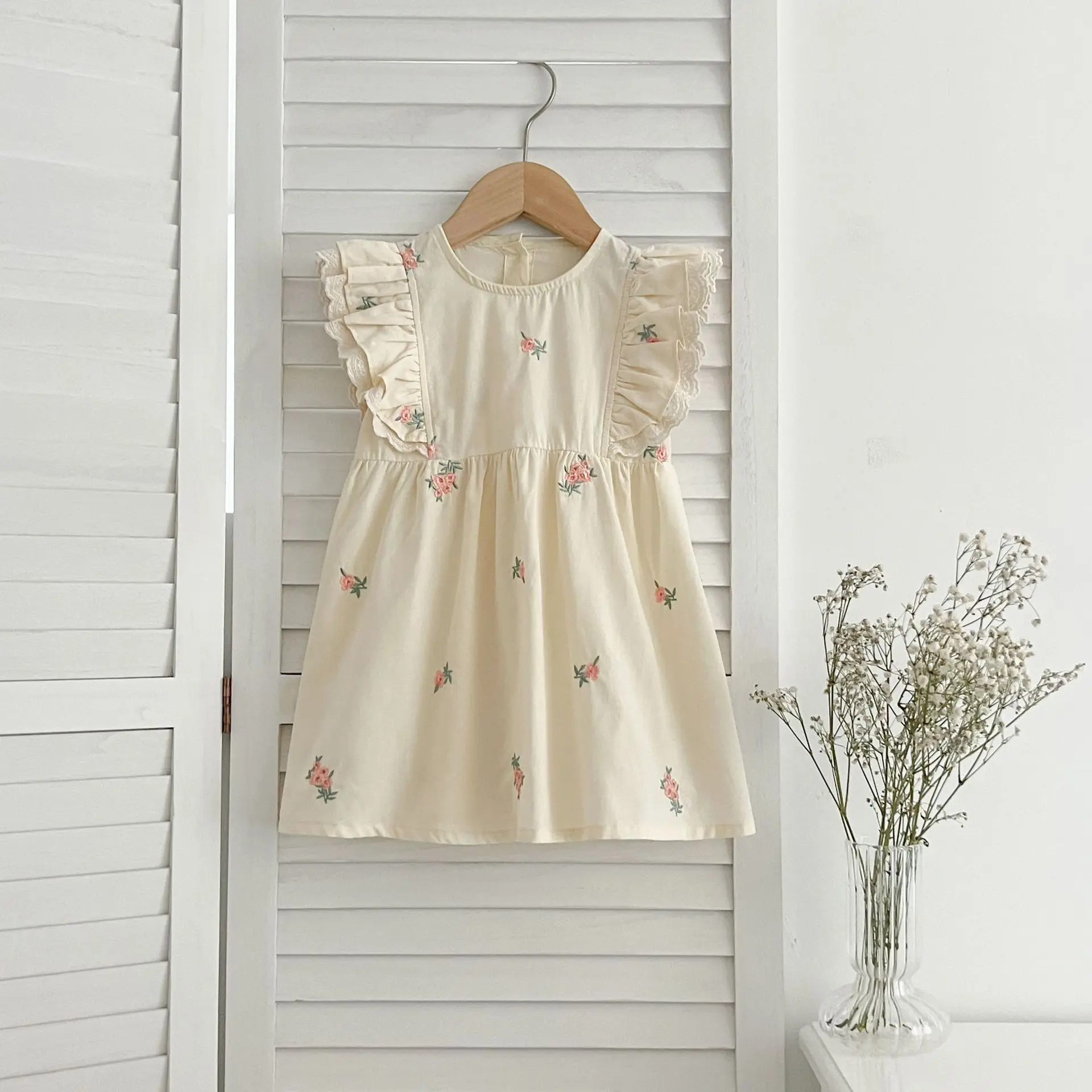Sommer Passende Schwester Outfit Kind Baby Mädchen Kleidung Mädchen Spitze Fliegende Ärmel Kleid Sticken Kragen Baby Strampler Prinzessin Kleid – Detail 7