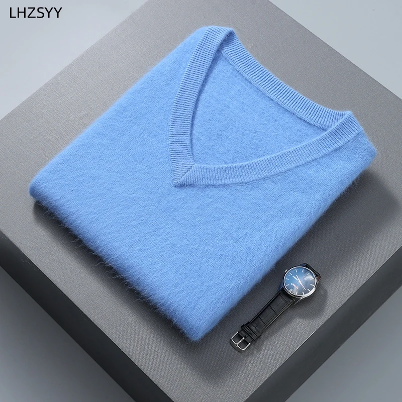 LHZSYY Men's Pure Mink Cashmere Waistcoat 23 Autumn/Winter New Pullover Sweater Sleeveless Solid Color Tops V-Neck Men Vest