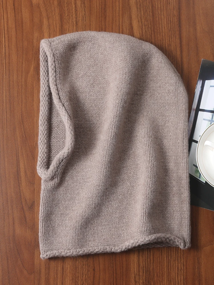 100 % reine Wolle mit Kapuze, Schal, Mütze für Damen, Winter, weich, warm, dick, Wollmützen, gefälschter Kragen, Hals, Gesicht, Ohr, warm, SKi-Kappe, Sturmhaube – Detail 9