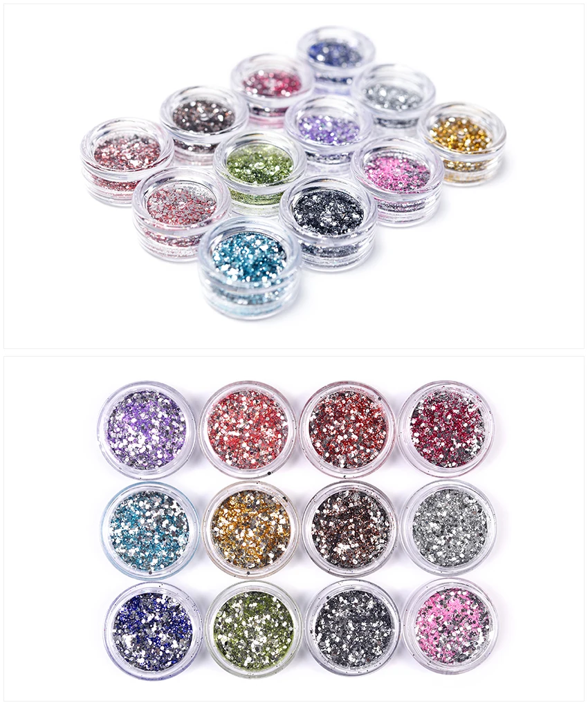 1pcs 12 Colors Silver Nail Glitter Flakes Powder