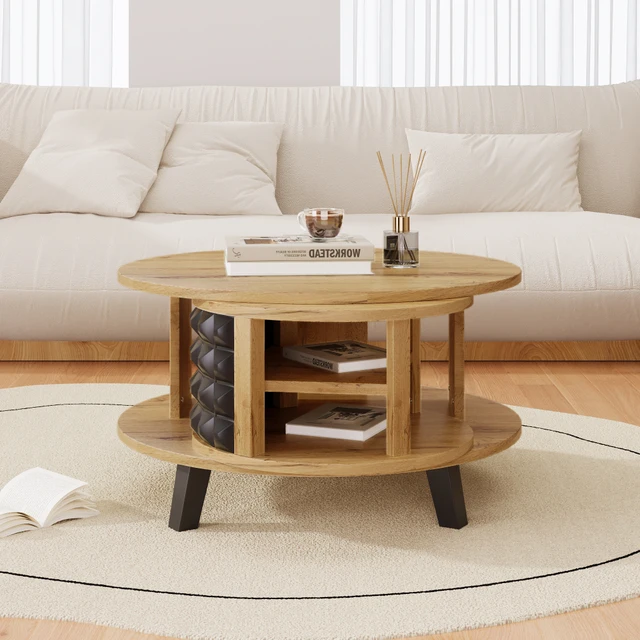 Table basse et d'appoint rotative 2 en 1 – Étagère de rangement interne cachée pratique, design peu encombrant, idéale pour une utilisation dans le salon 1