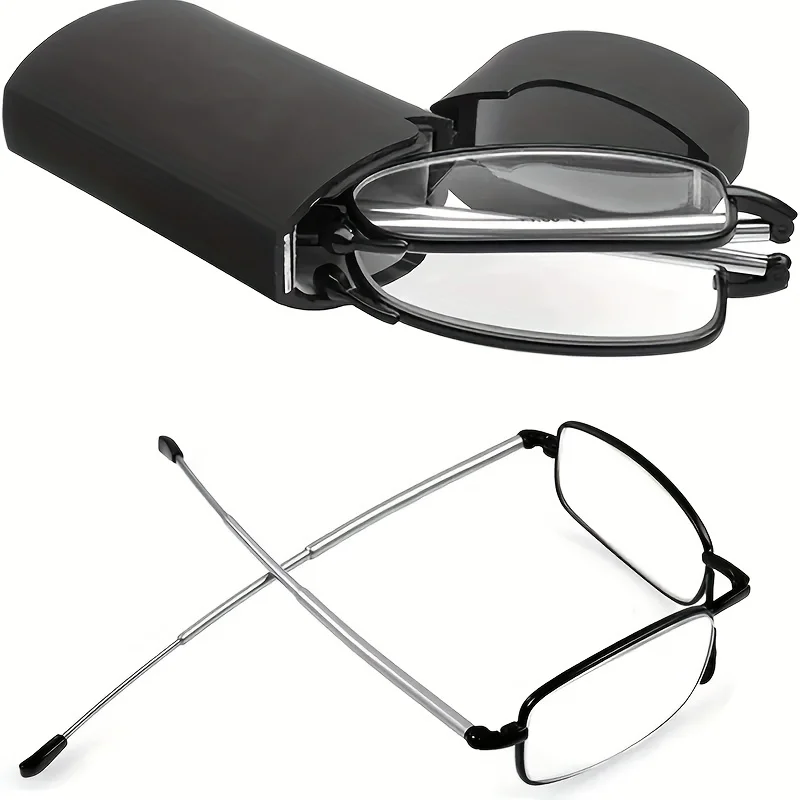 Unisex Foldable Reading Glasses for Presbyopia Spring Hinge Computer Screen Friendly Protective Case
