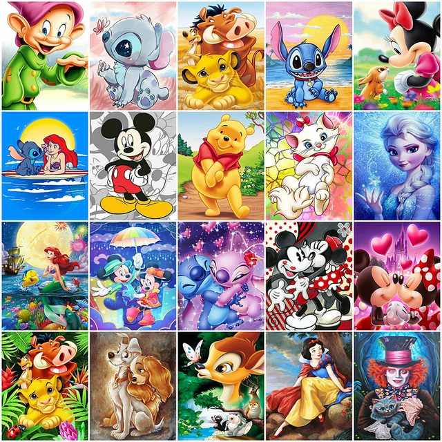 Disney-Pintar por número com moldura para adulto, desenhos animados da  princesa mickey, desenho por números, pintura acrílica sobre tela,  decoração de parede
