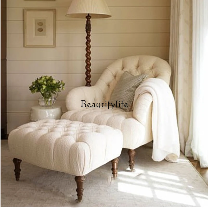 

Fabric Leisure Couch American Living Room Balcony Solid Wood White Single Sofa