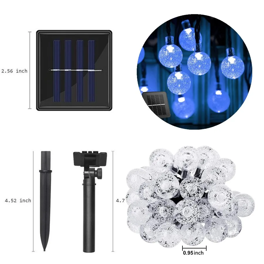 thumbnail image 1 of Cadena de luces solares para exteriores, impermeables, 8 modos, 22 m, 200 LED, decoración navideña 2024, cadena de luces de bola de cristal para Año Nuevo 2024, 1 of 5