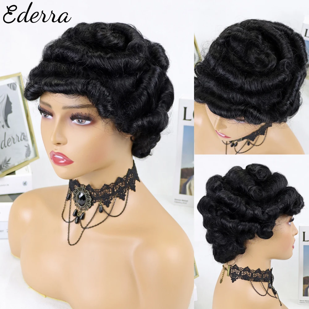 

Bouncy Curly Fringe Wig Pixie Cut Wig Short Curly Human Hair Wigs For Women Cheap Full Machine Wigs Egg Curls Bob Wig With Bangs