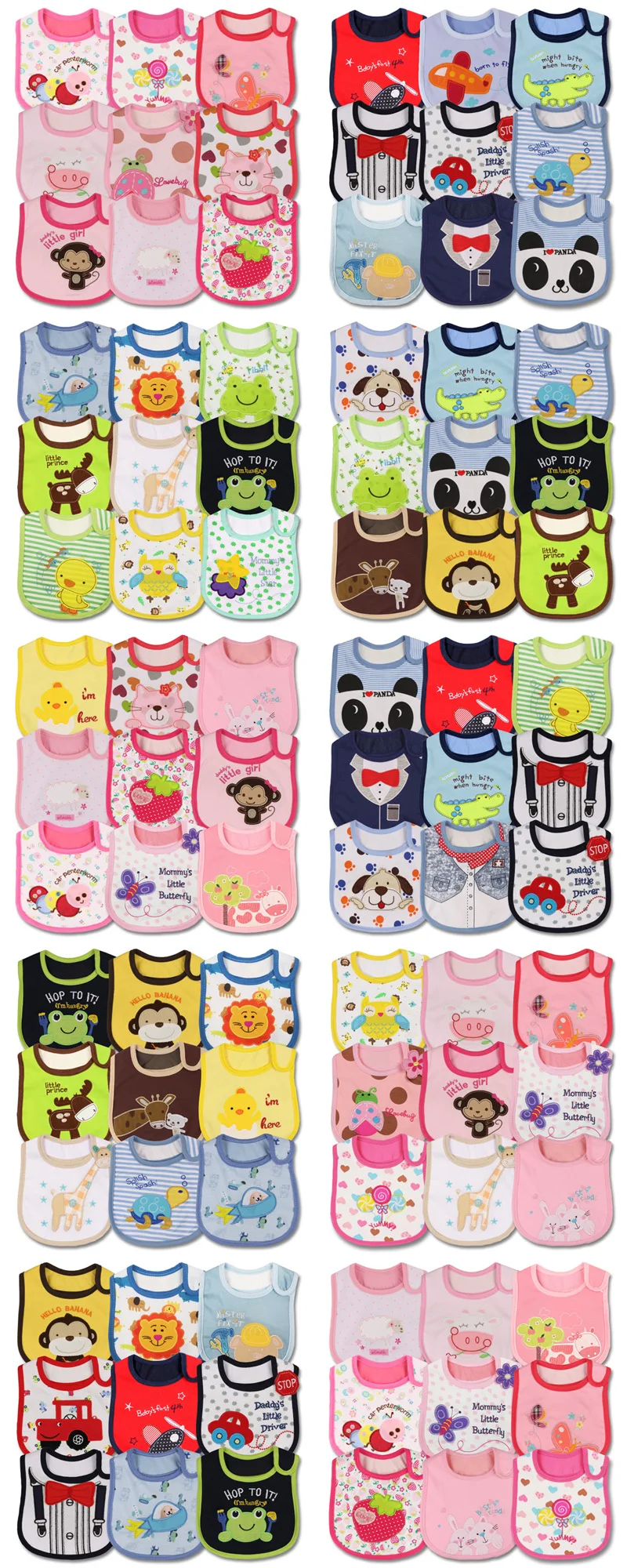 9pcs/set Baby Girl Boy Feeding Bibs Waterproof Apron Cartoon Towel Kids Toddler Dinner baberos Bandanas Burp Cloths 2