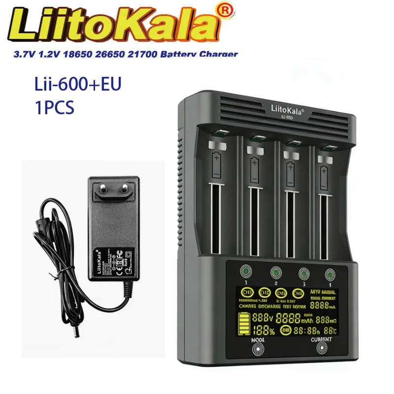 Liitokala LII-600 LII-500 LII-500S LCD 배터리 충전기 3.7V 1.2V 18650 26650 21700 용량 테스트 및 터치 컨트롤 기능 포함