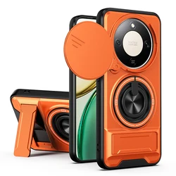 Rotatable Slide Camera Protection Shockproof Case with Ring Stand for Honor X70 5G (Orange)
