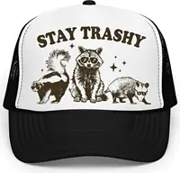 Stay Trashy Funny Raccoon Graphic Classic 5 Panel Mesh Snap Back Trucker Hat 1