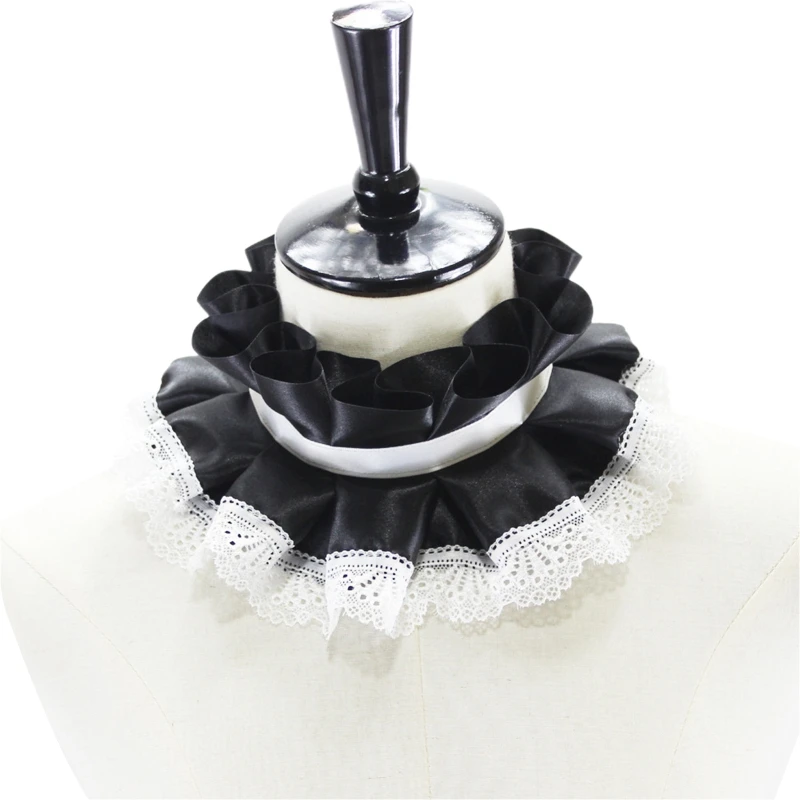 

Women Victorian Vintage Ruffled Fake Collar Lace Trim Cosplay Neck Ruff