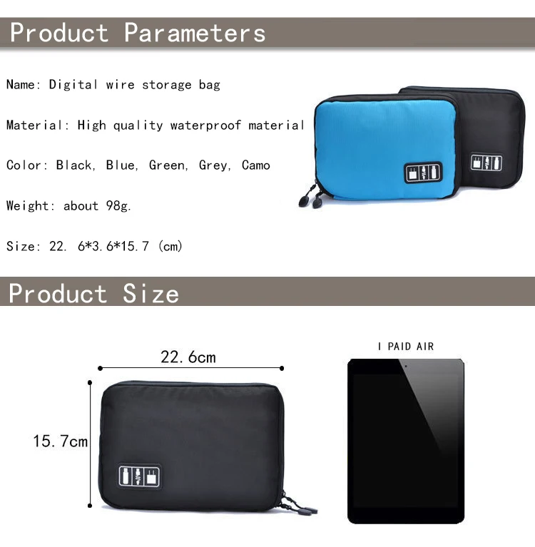 Waterproof Nylon Storage Bag Outdoor Travel Bag USB Data Cable Storage Case Camping Hiking Organizer Bag Electronic Accessories