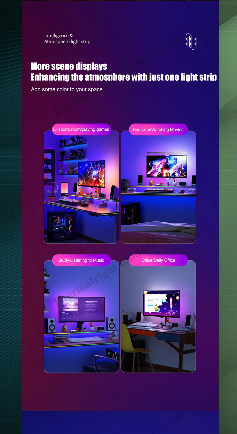 Desktop, Ambilight, Fundo 3D, Faixa LED Música, 5V USB, Controle de Software