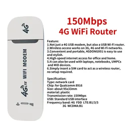 Portable 4G LTE WiFi Router with SIM Card Slot - High - Speed 150Mbps Connectivity (White USB Router)