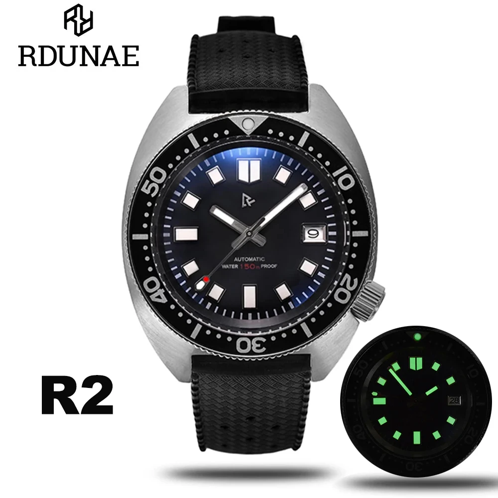 RDUNAE/RETANGULA R2 Turtle Men's Mechanical Watch Brand Sapphire Glass Stainless Steel Sports Waterproof Stainless Steel Watch